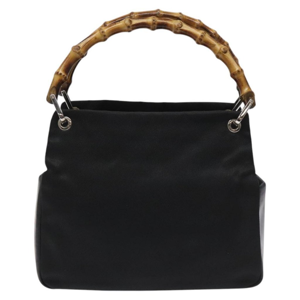Gucci Bamboo Hand Bag Nylon Black Silver 000 2865 0575 Auth Ar13254